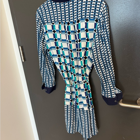 Maeve (Anthropologie) size 12 GUC Blue and White 3/4 Sleeve Crew Neck Dress - Picture 6 of 13